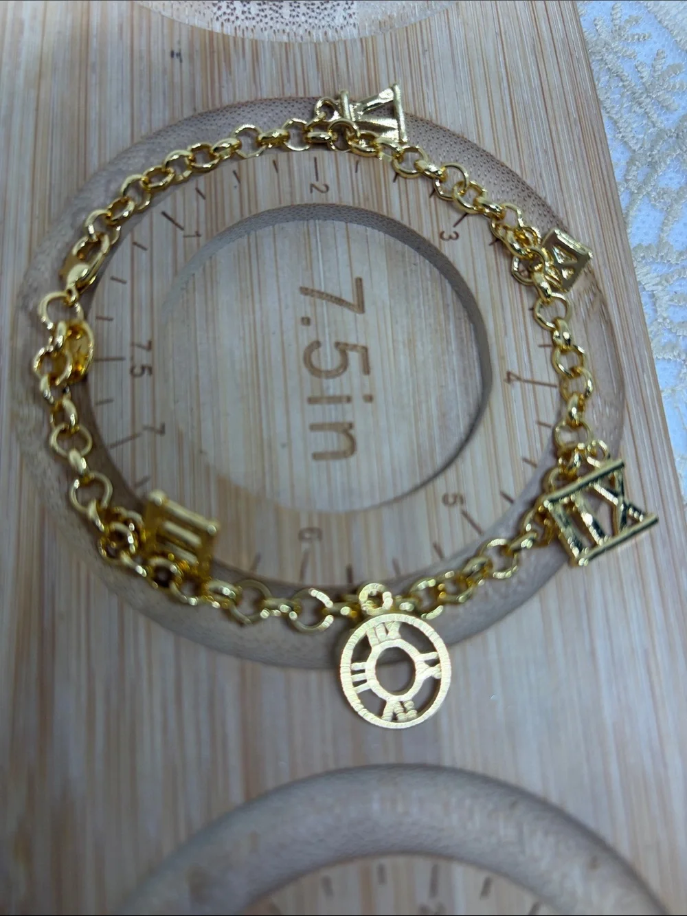 18K Marked Yellow Gold Roman Numeral Charm Bracelet |Designer Inspired